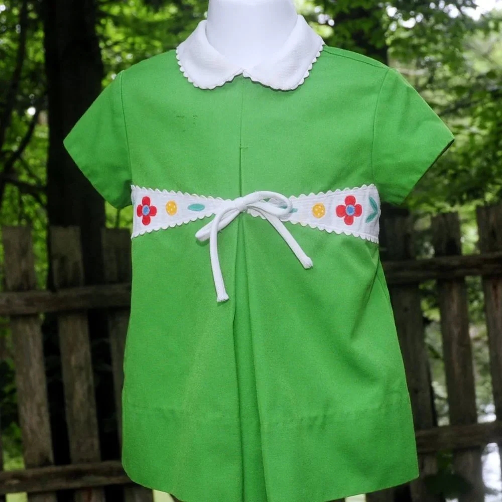 VTG 70's Saks Fifth Ave Kelly Green Girls School Church Party Dress Size 18M/2T - Picture 8 of 9